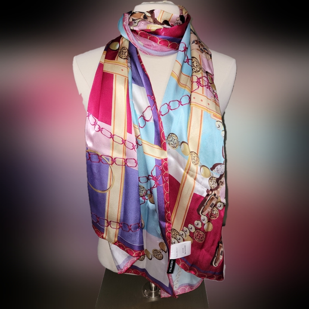 PALERMO Scarf 100% Silk Very nice multifunctional with 21" width and 68" length.
